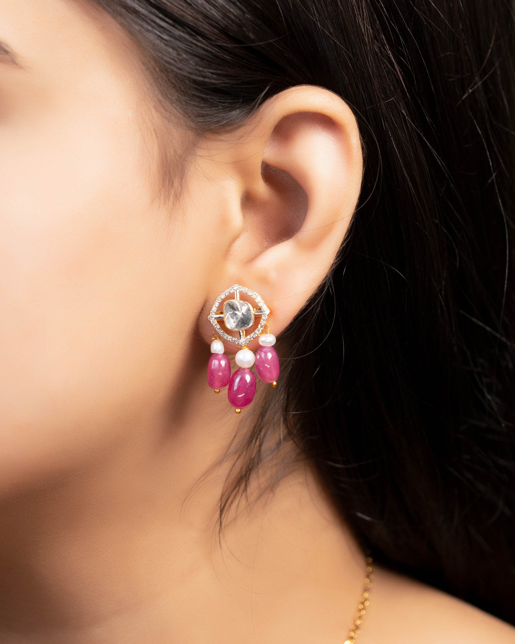 Urvashi Pendant And Dharika Tops Polki And Diamond Set