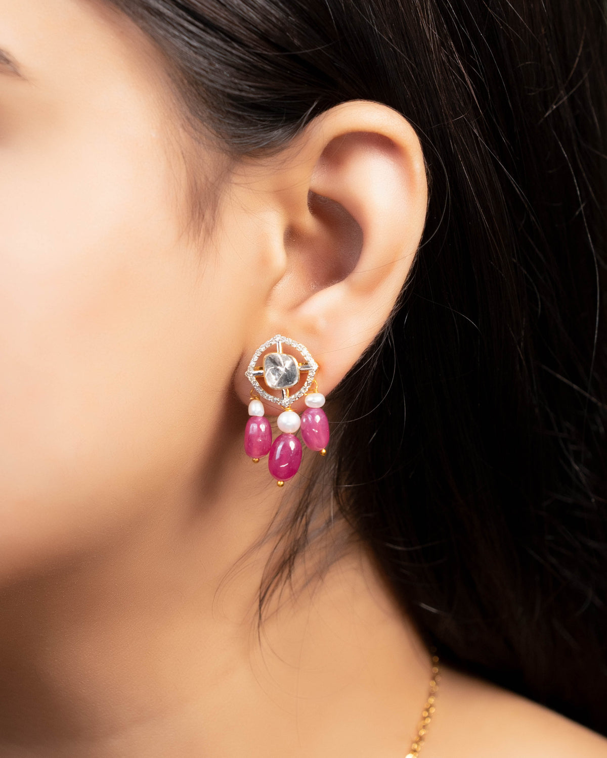 Urvashi Pendant And Dharika Tops Polki And Diamond Set