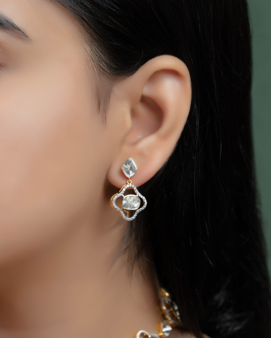 Alveena Choker And Heena Long Earrings Polki And Diamond Set