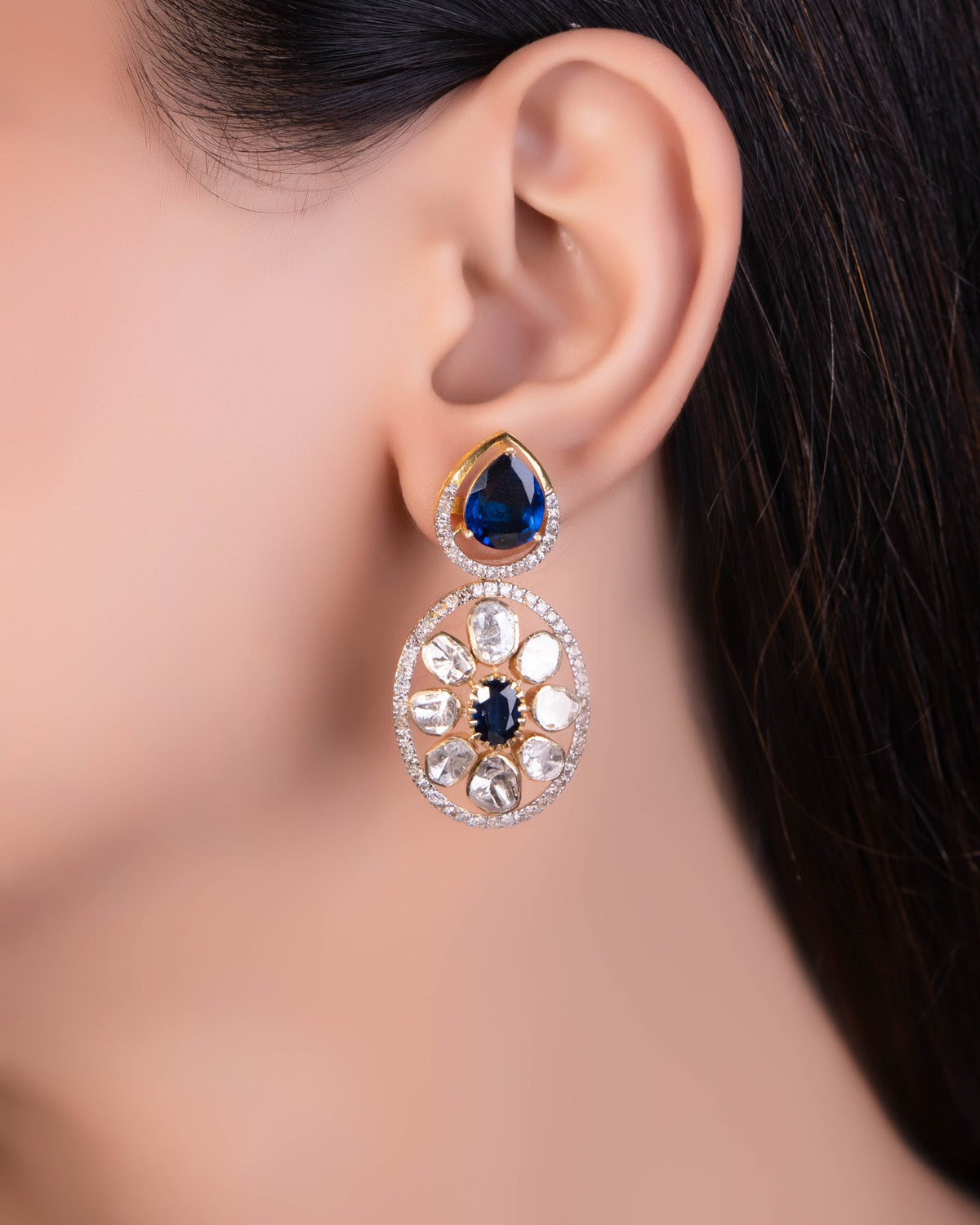 Saira Choker And Ravinah Long Earrings Polki And Diamond Set