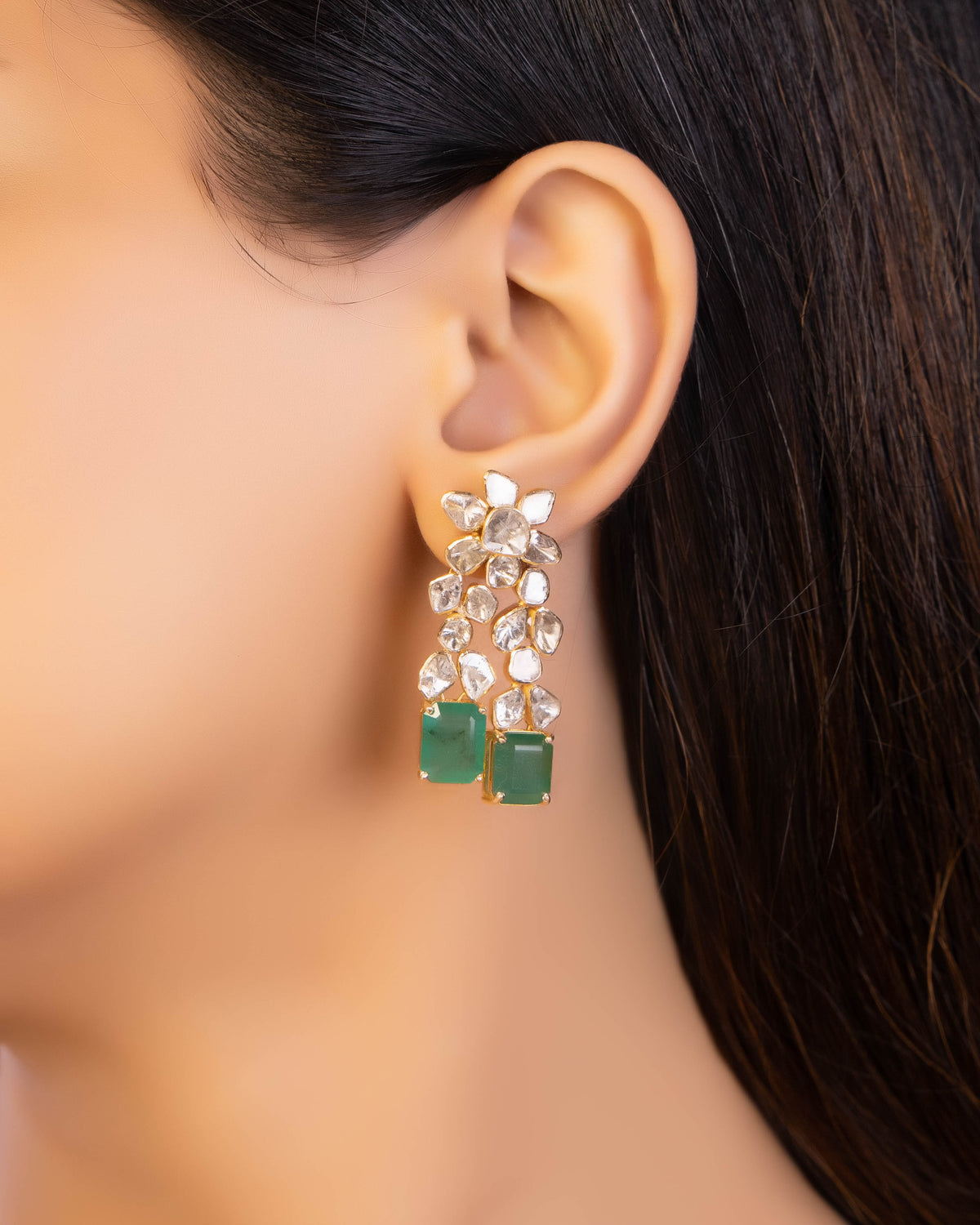Nadiya Polki Long Earrings