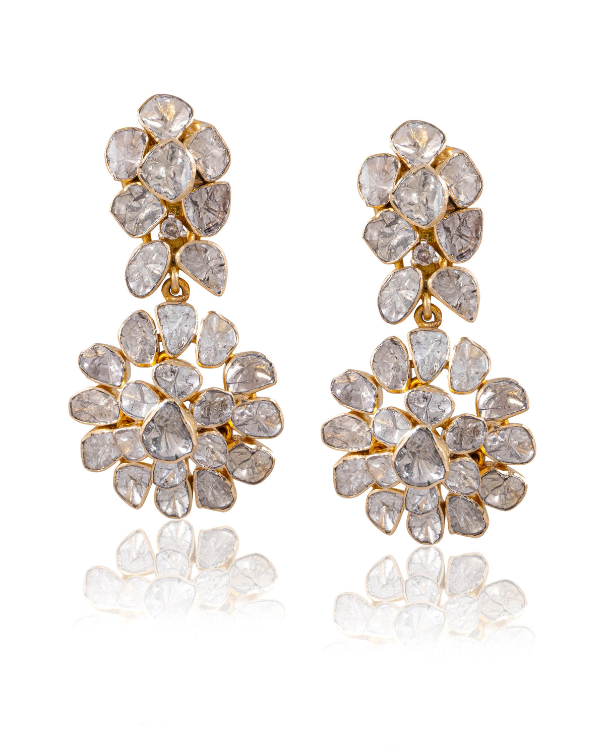 Rumi Necklace And Tanvika Long Earrings Polki And Diamond Set