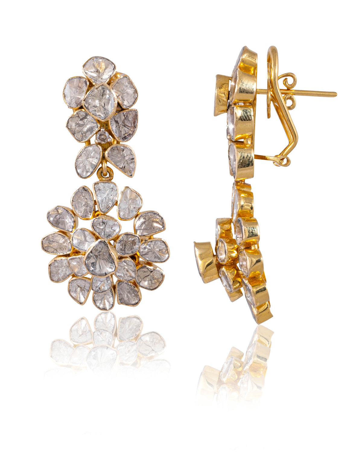 Rumi Necklace And Tanvika Long Earrings Polki And Diamond Set