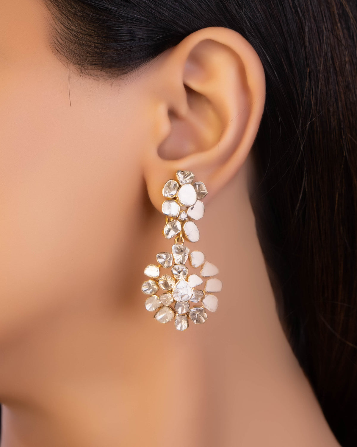 Rumi Necklace And Tanvika Long Earrings Polki And Diamond Set