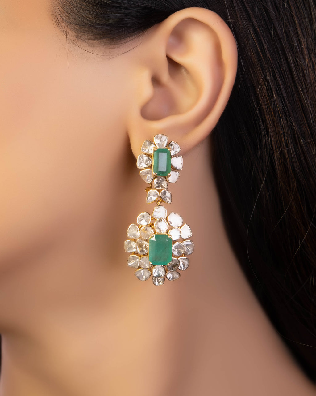 Puravi Necklace And Rushda Long Earrings Polki Set