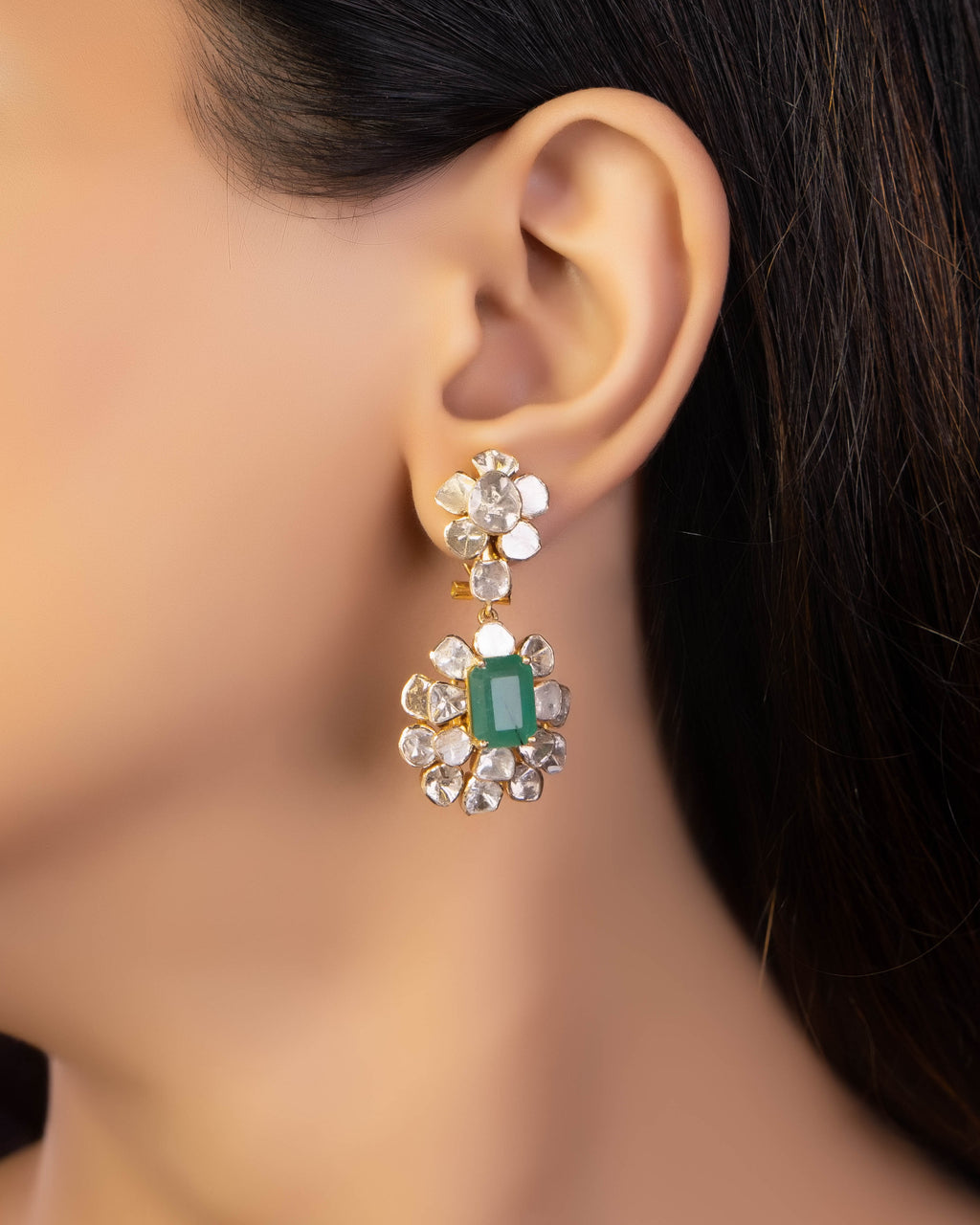 Manasi Necklace And Sanjita Long Earrings Polki Set