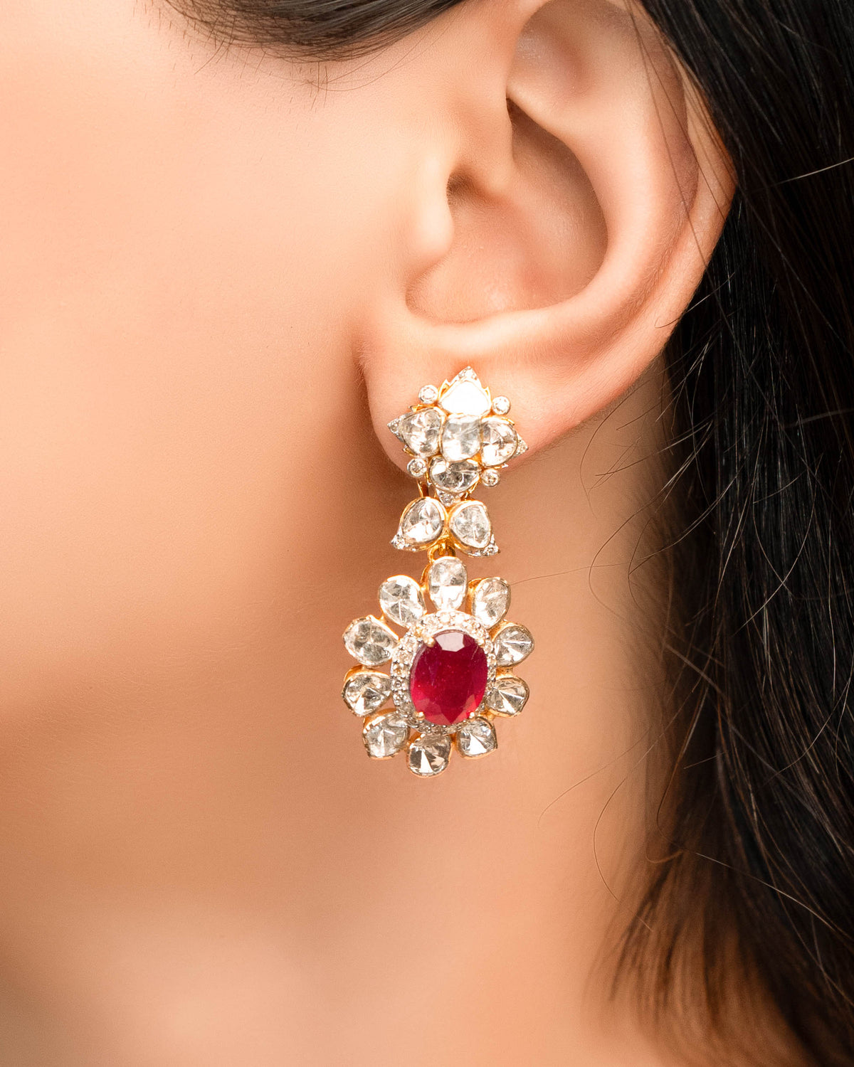 Trisha Polki And Diamond Long Earrings