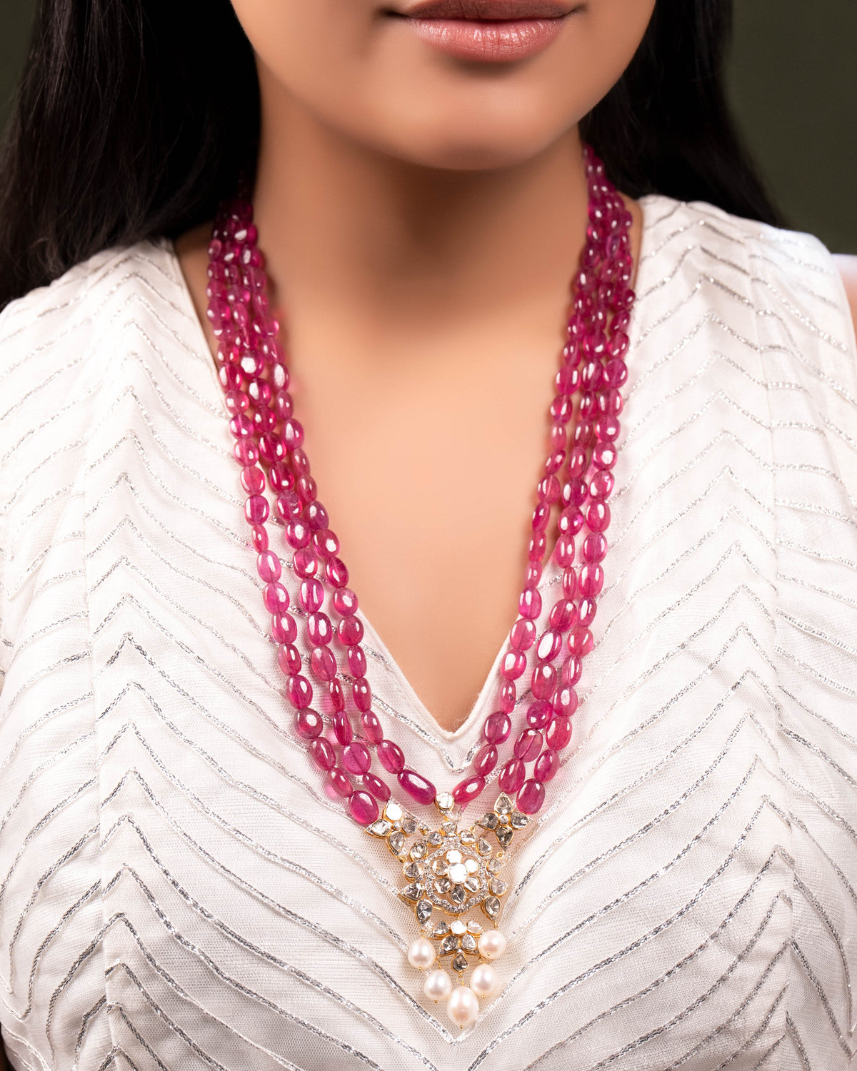 Sanya Polki And Diamond Bead Pendant