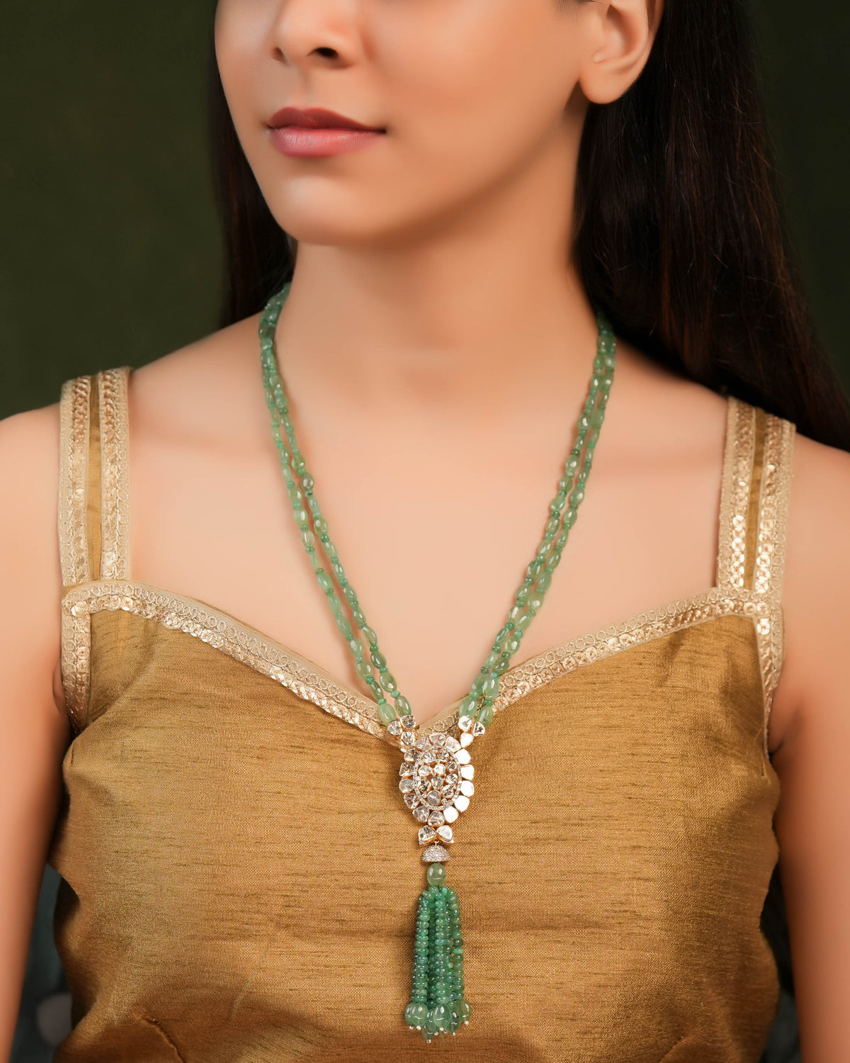 Sima Polki And Diamond Bead Pendant