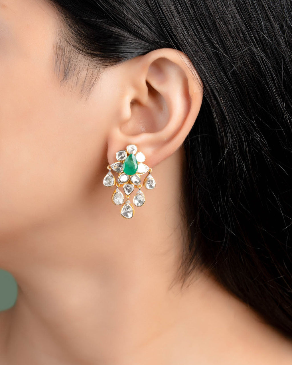 Elva Polki And Diamond Long Earrings