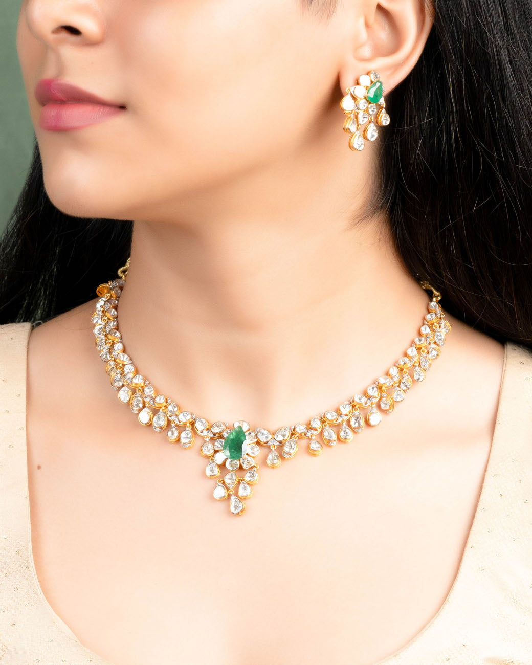 Elva Polki And Diamond Long Earrings