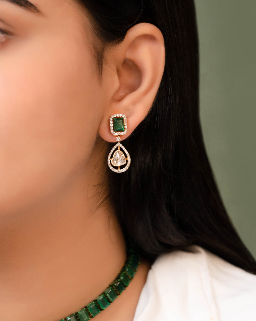 Aziya Polki And Diamond Long Earrings