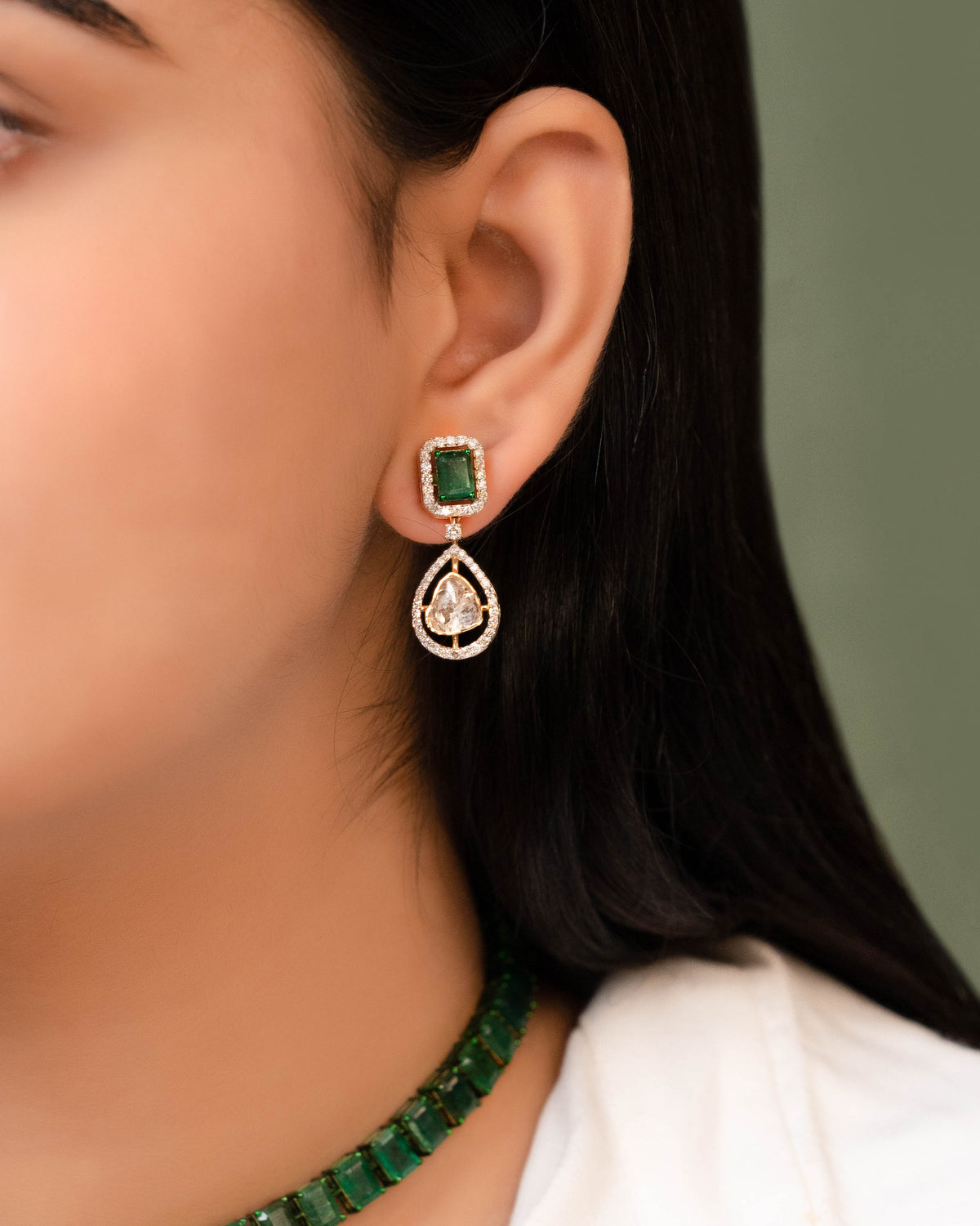 Aziya Polki And Diamond Long Earrings
