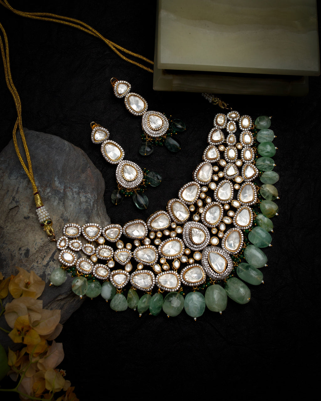 Arshia Moissanite Green Mint Polki Set