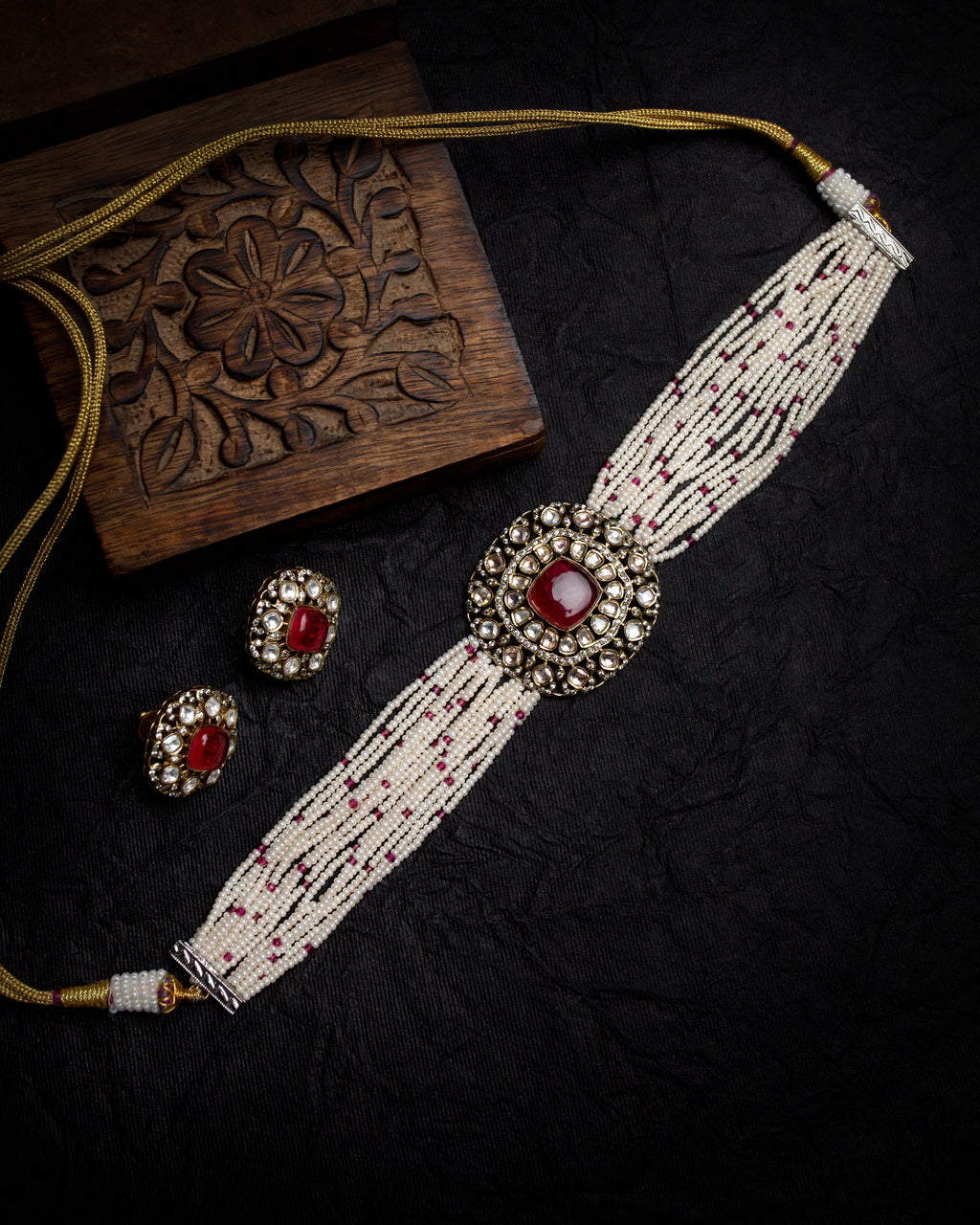 Nora Red moissanite Chokar Necklace Set