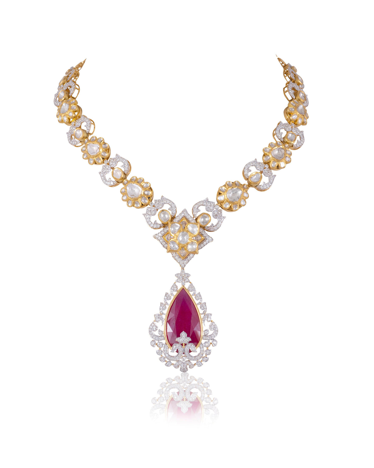 Wamini Long Necklace And Abigail Long Earrings Polki And Diamond Set