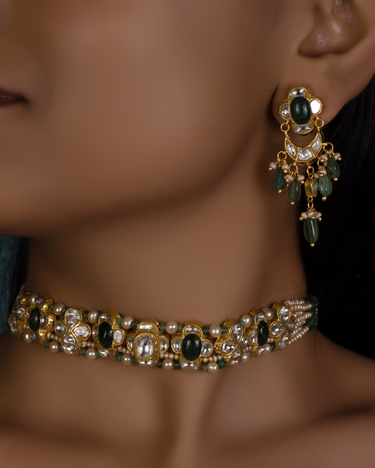 Sharara Choker and Ghizlan Chandbalis Polki Set