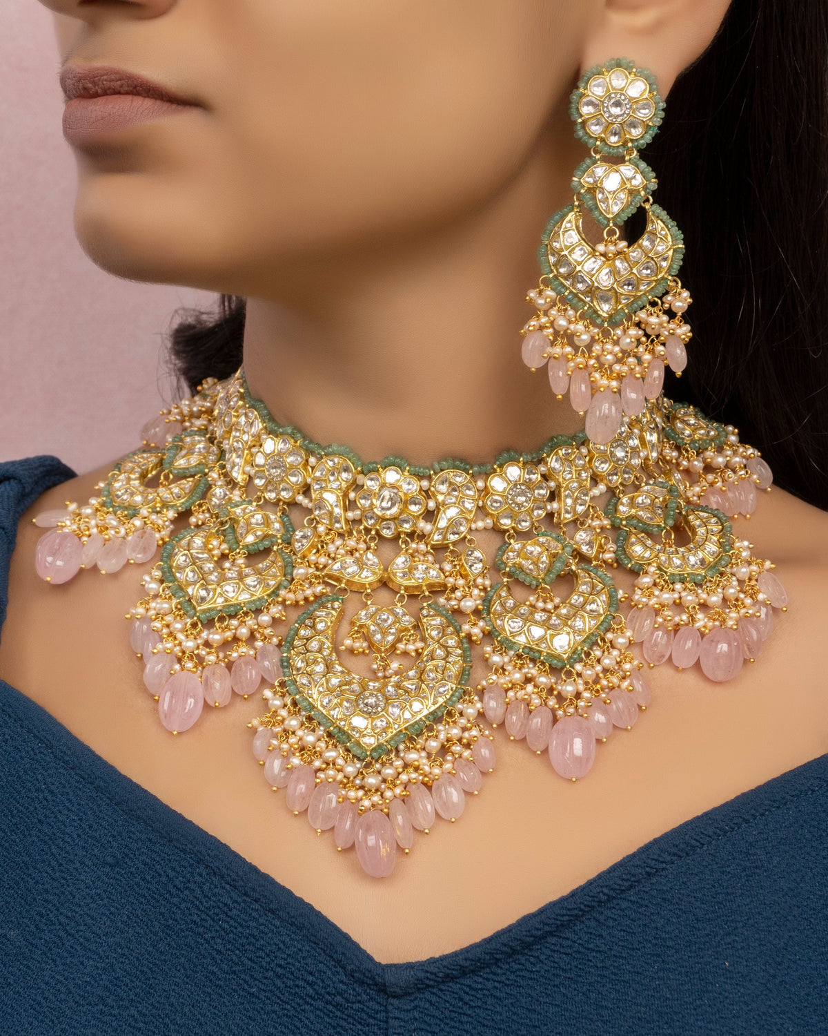 Vidya Necklace and Deepa Chandbalis Polki Set