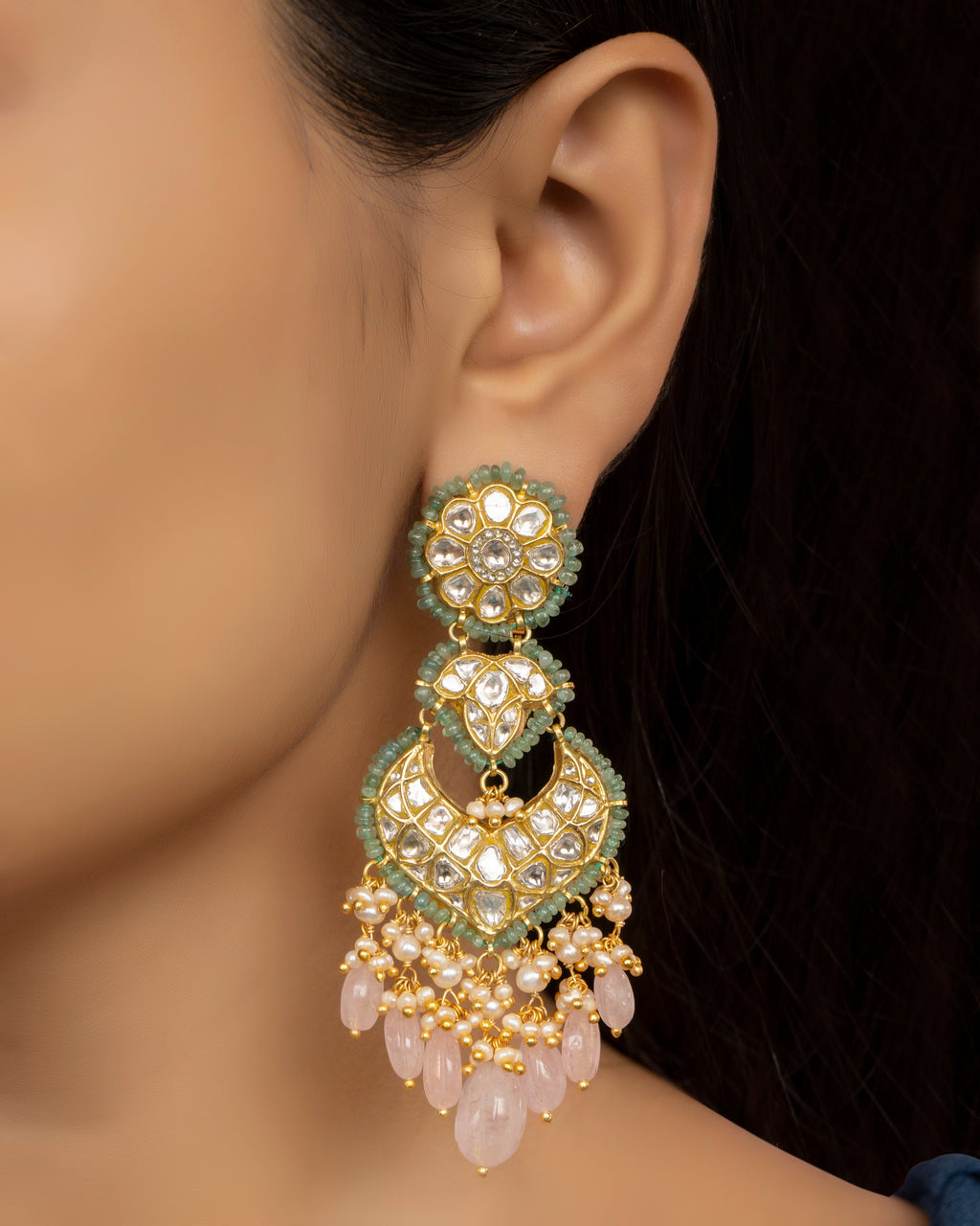 Vidya Necklace and Deepa Chandbalis Polki Set