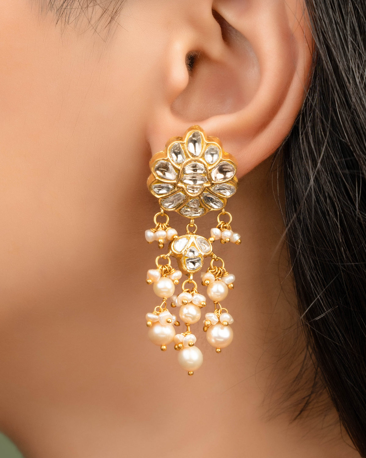 Niyati Necklace And Nitu Long Earrings Polki Set