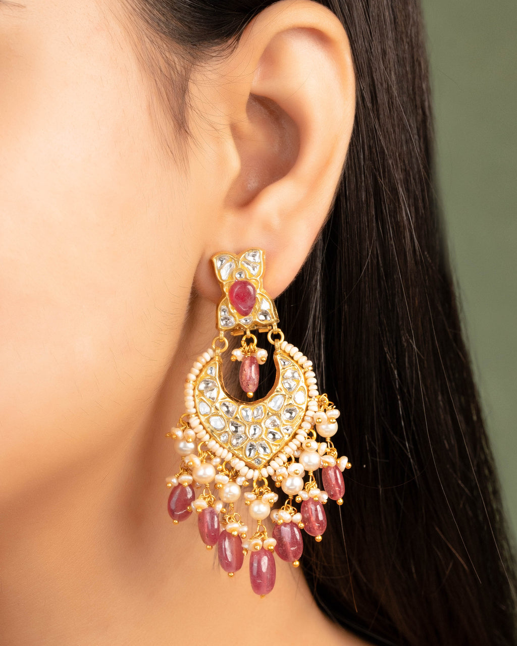 Rutuja Necklace And Priyaal Chandbalis Polki Set