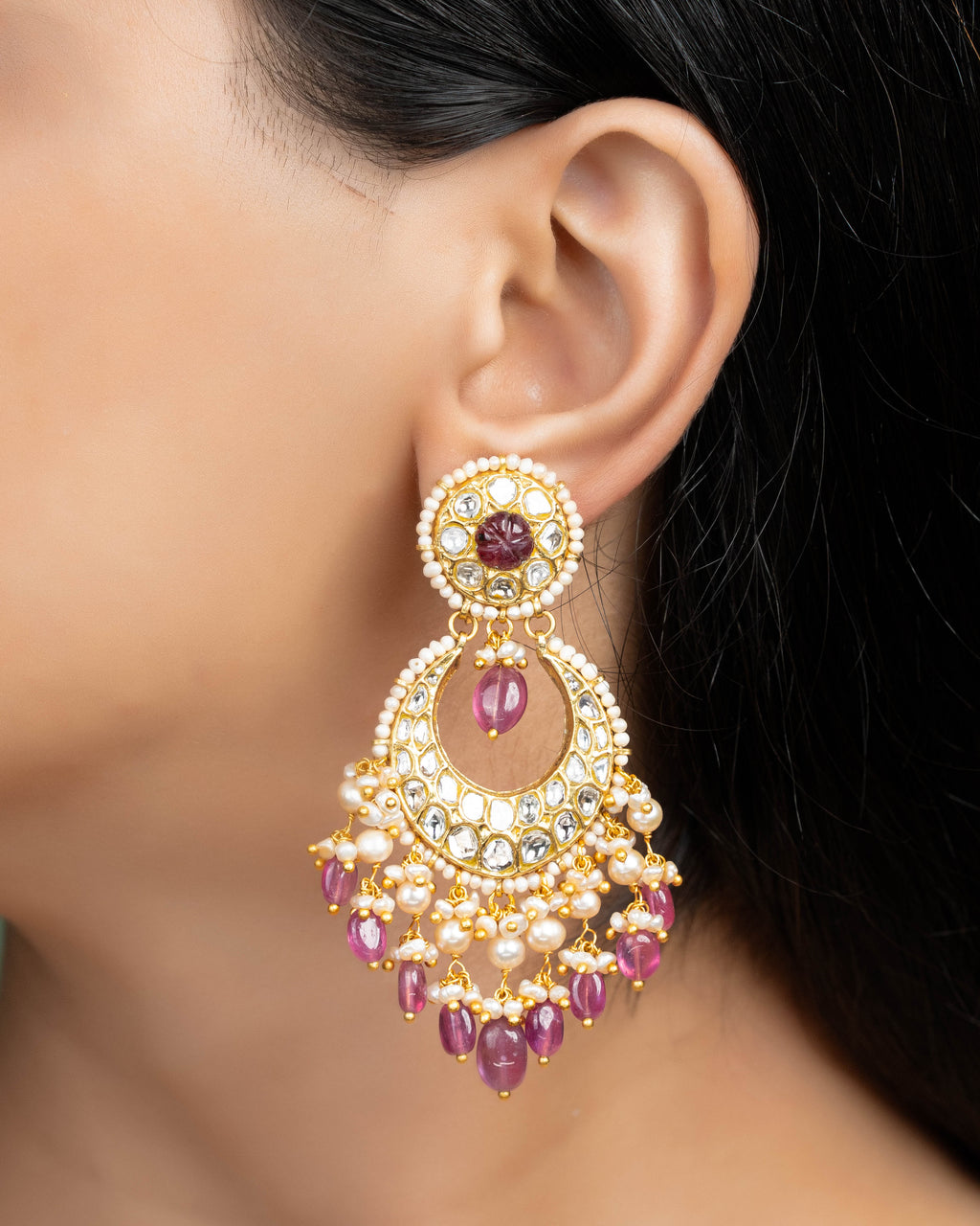 Sheetal Necklace And Mahira Chandbalis Polki Set