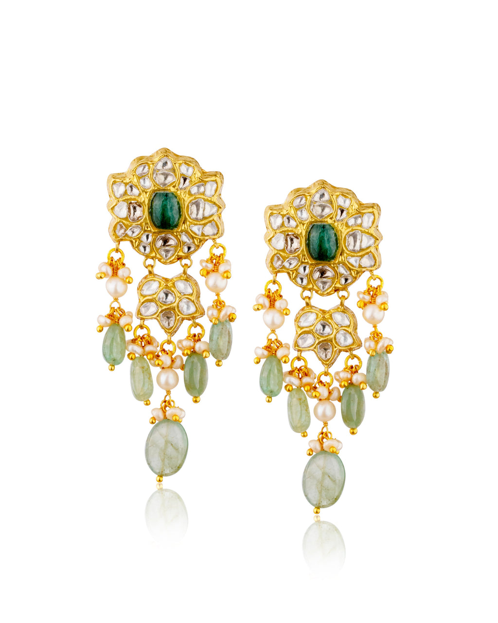 Misbha Necklace And Lipika Long Earrings Polki Set