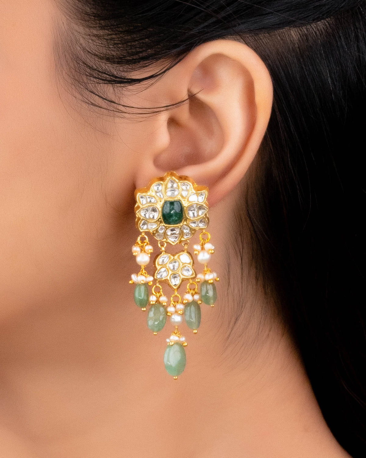 Misbha Necklace And Lipika Long Earrings Polki Set