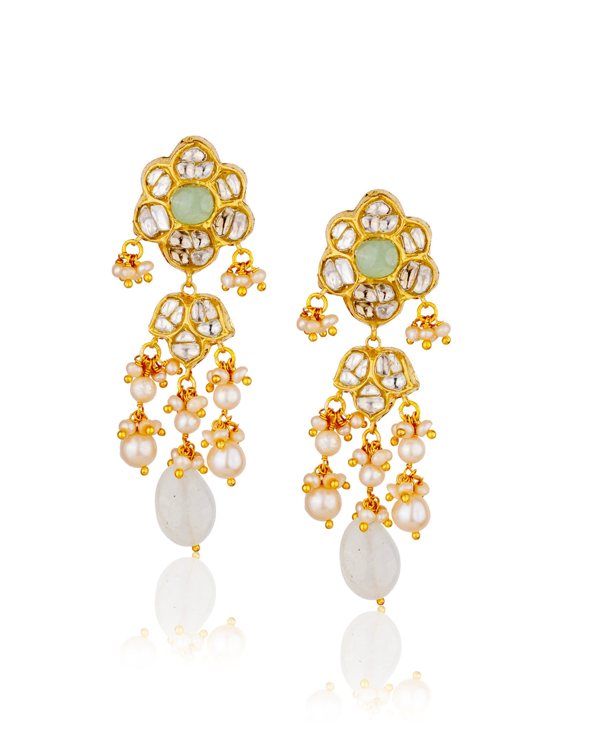 Fhalguni Necklace And Aahana Long Earrings Polki Set