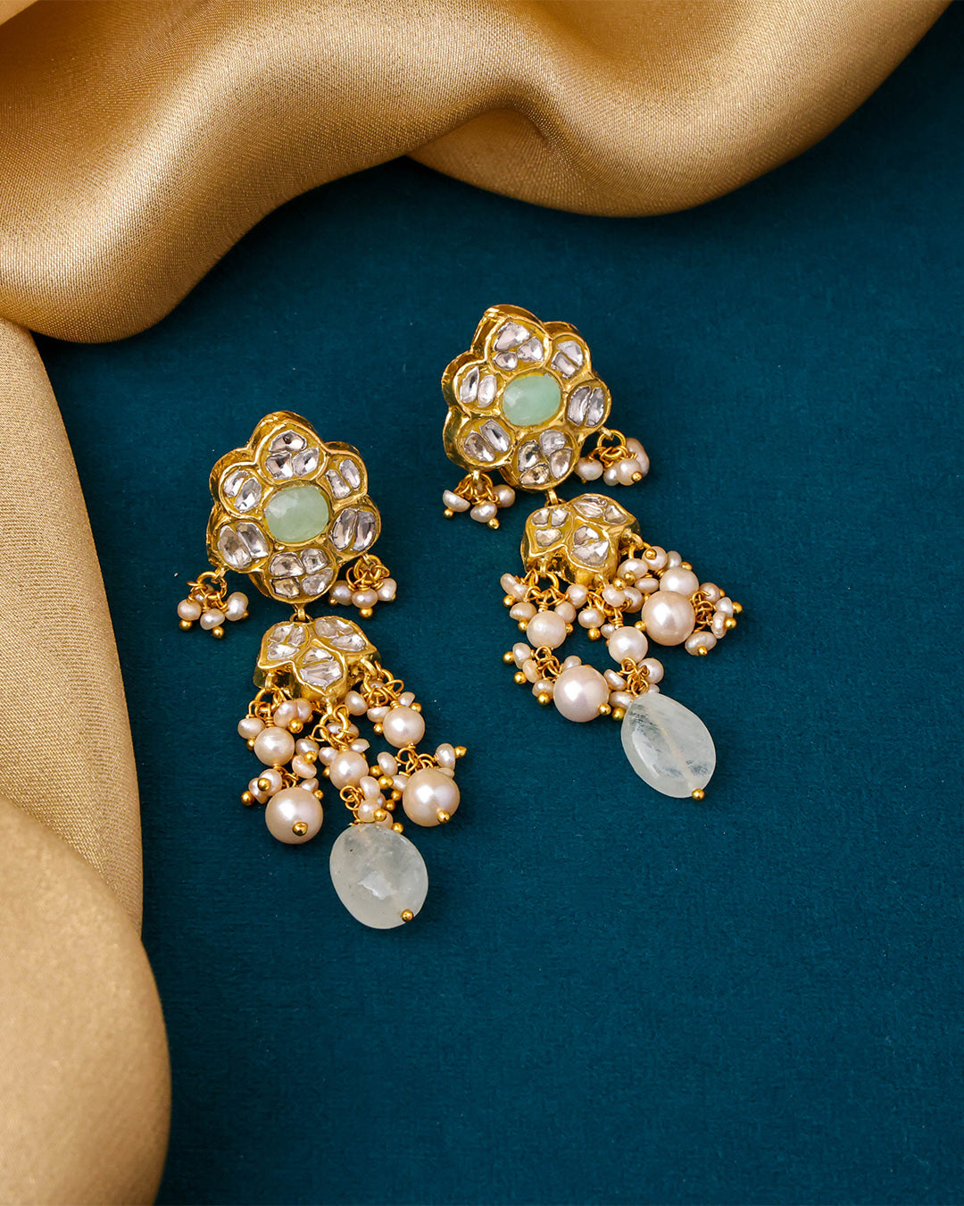 Fhalguni Necklace And Aahana Long Earrings Polki Set