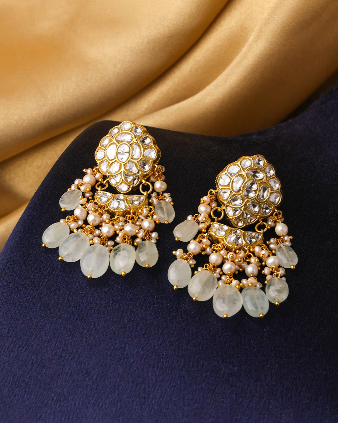Naomi Necklace And Ziva Long Earrings Polki Set
