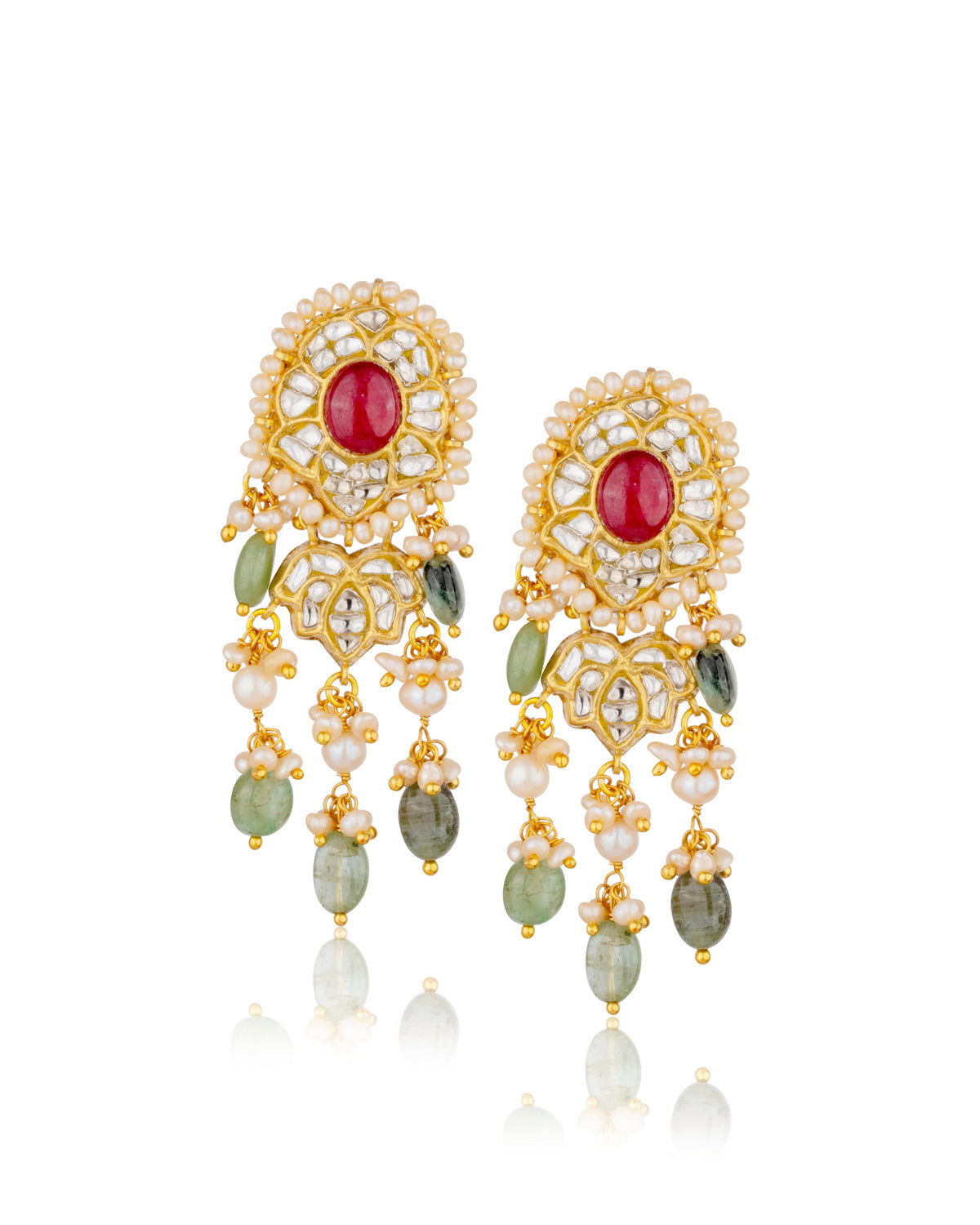 Latika Necklace And Niva Long Earrings Polki Set