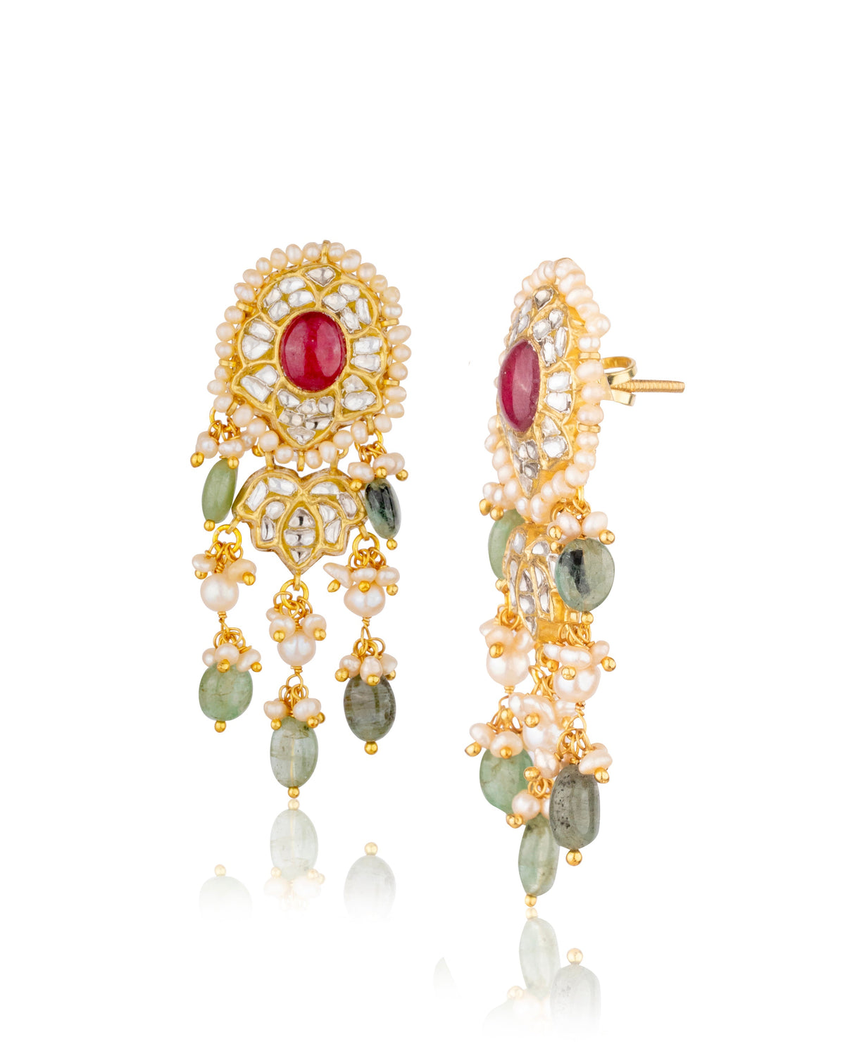 Latika Necklace And Niva Long Earrings Polki Set