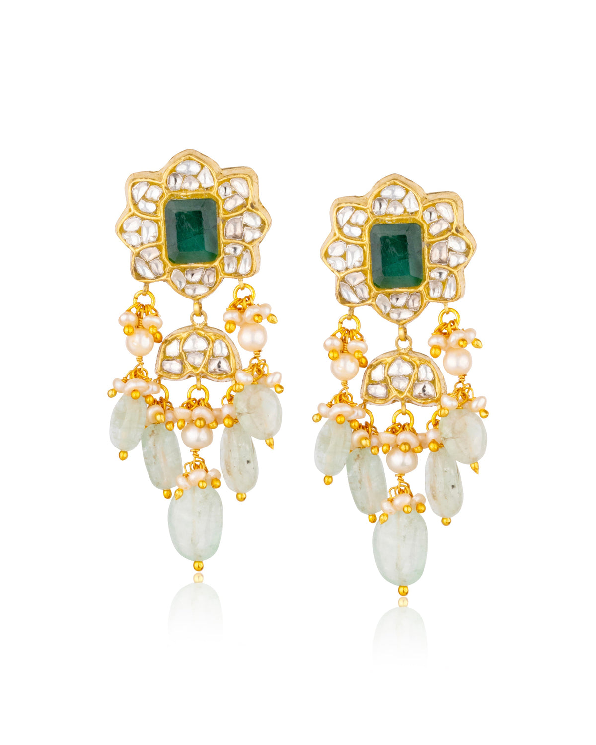 Priya Necklace And Meera Long Earrings Polki Set