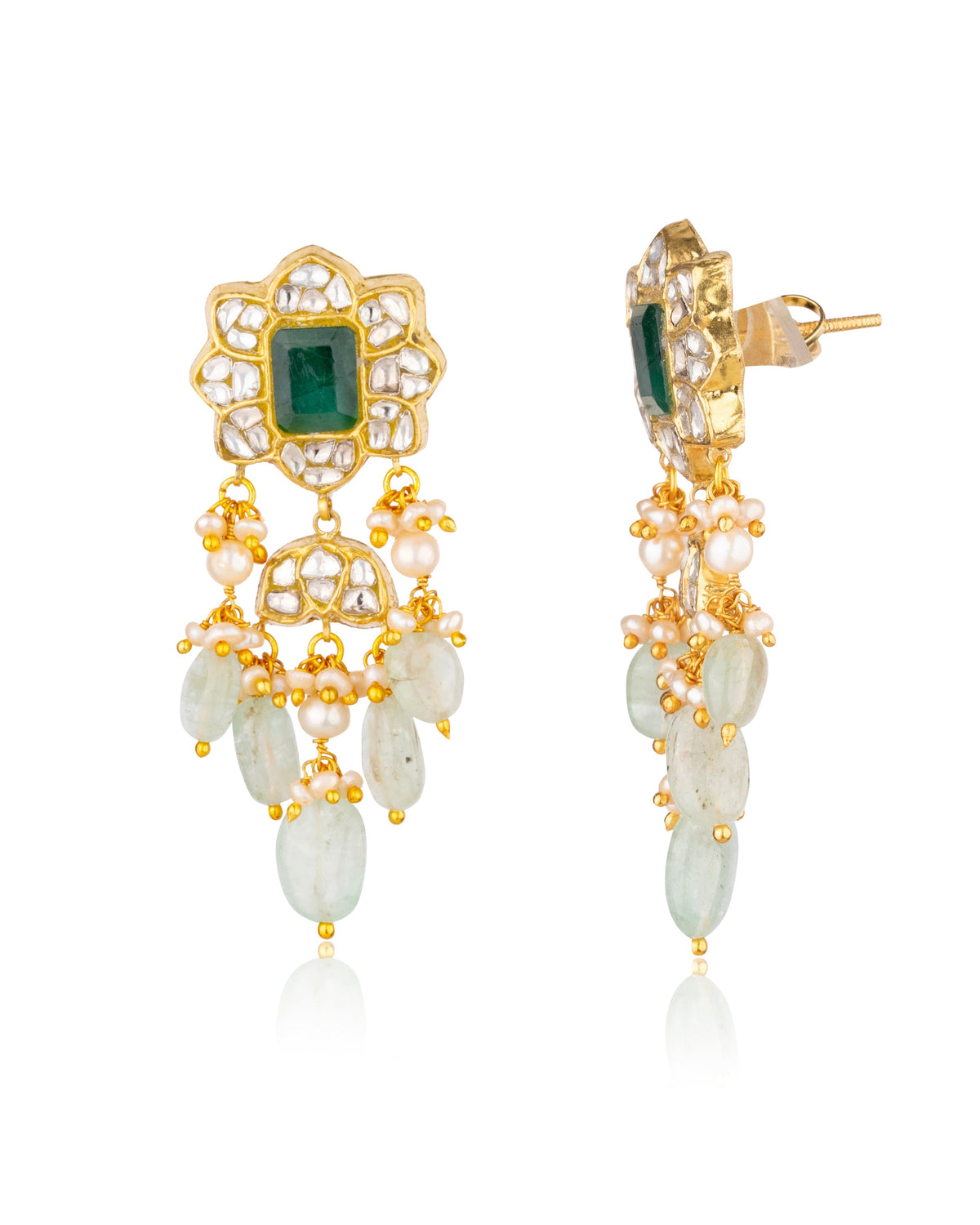 Priya Necklace And Meera Long Earrings Polki Set