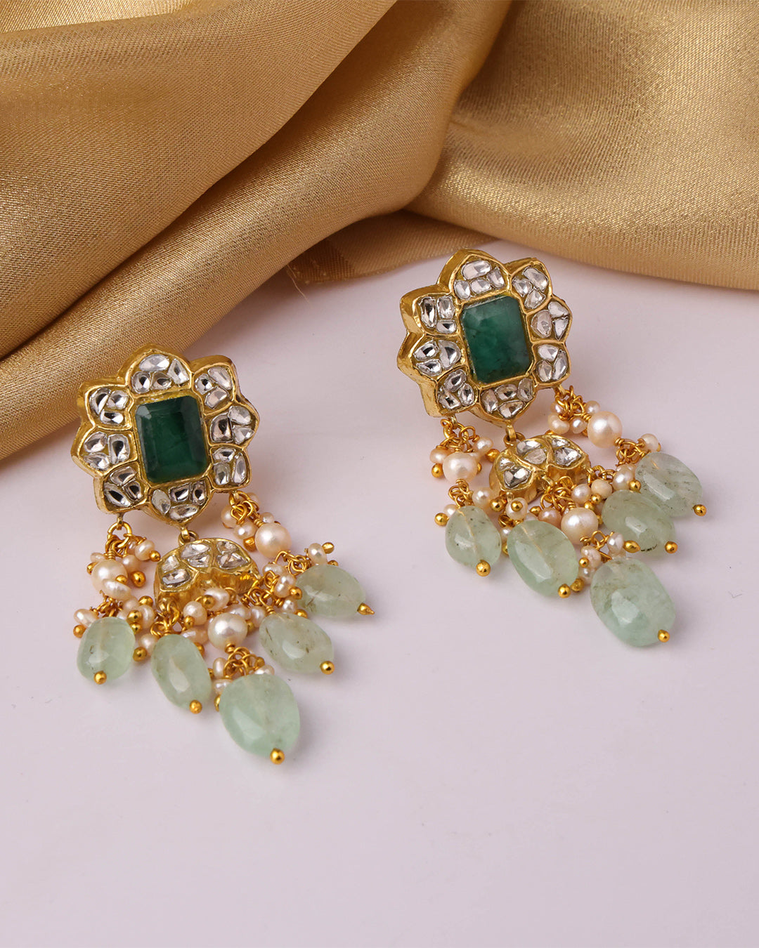 Priya Necklace And Meera Long Earrings Polki Set