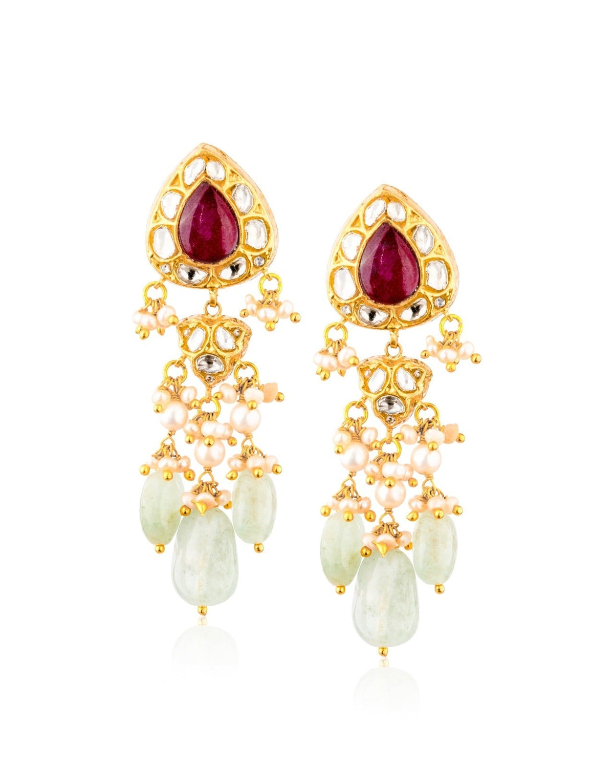 Aarini Necklace And Pihu Long Earrings Polki Set