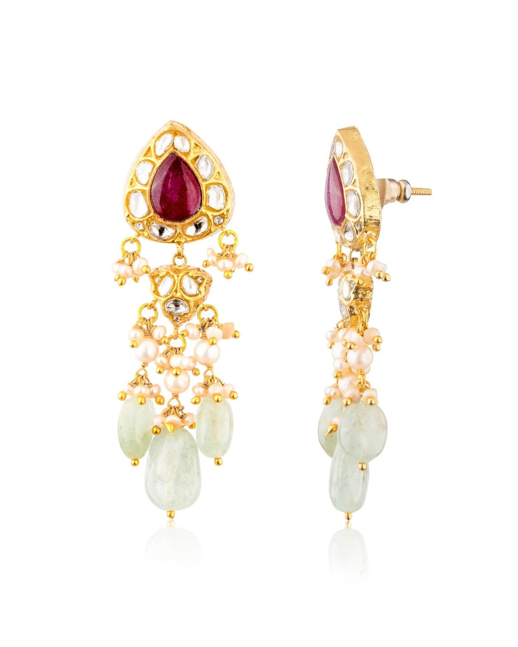 Aarini Necklace And Pihu Long Earrings Polki Set