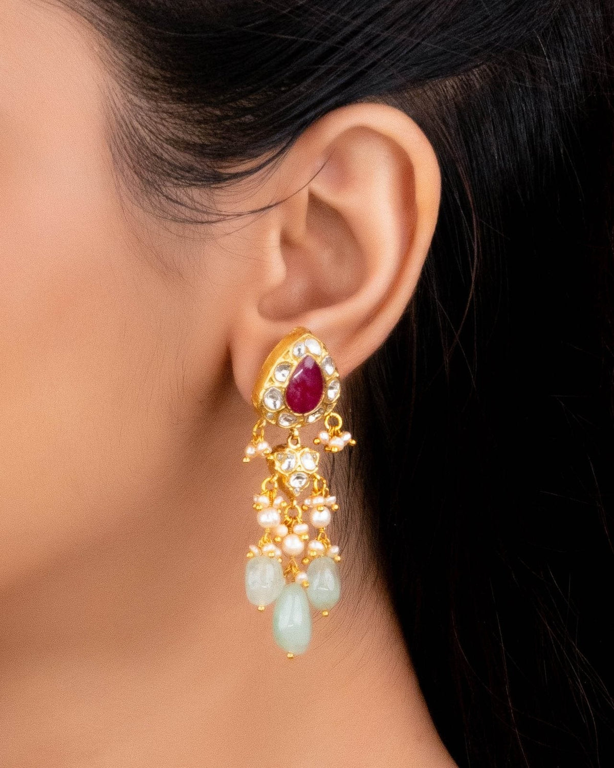 Aarini Necklace And Pihu Long Earrings Polki Set