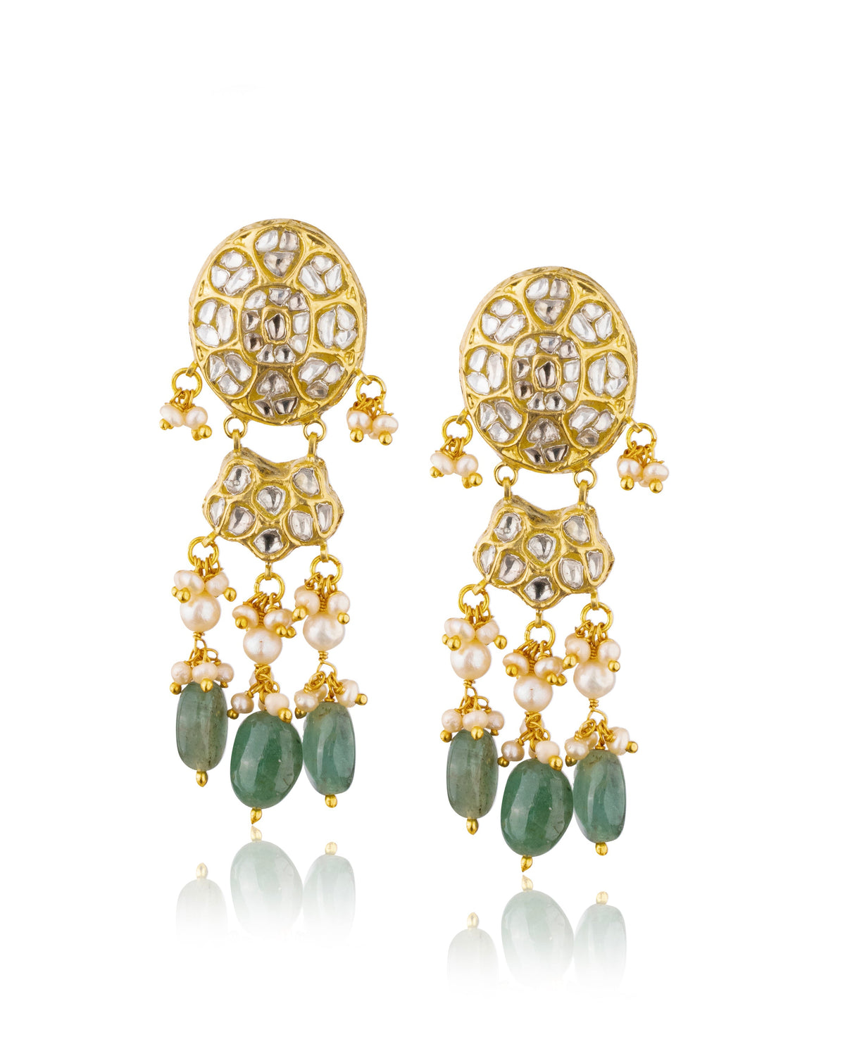 Aachal Necklace And Trayi Long Earrings Polki Set