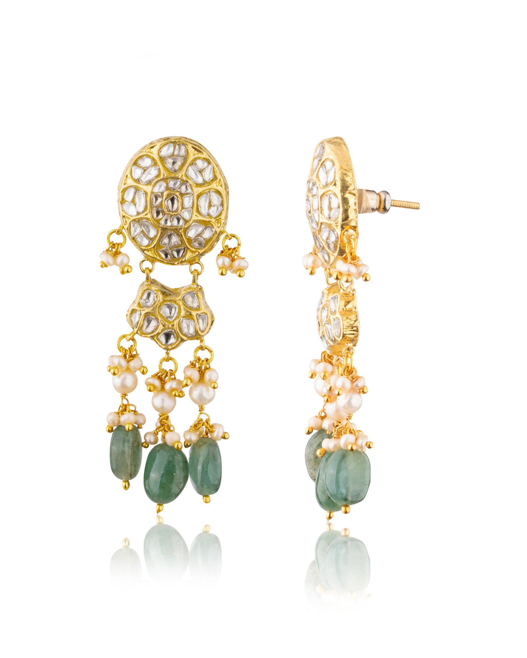 Aachal Necklace And Trayi Long Earrings Polki Set