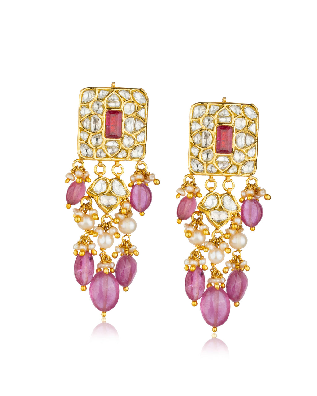 Ziya Necklace And Gia Long Earrings Polki Set