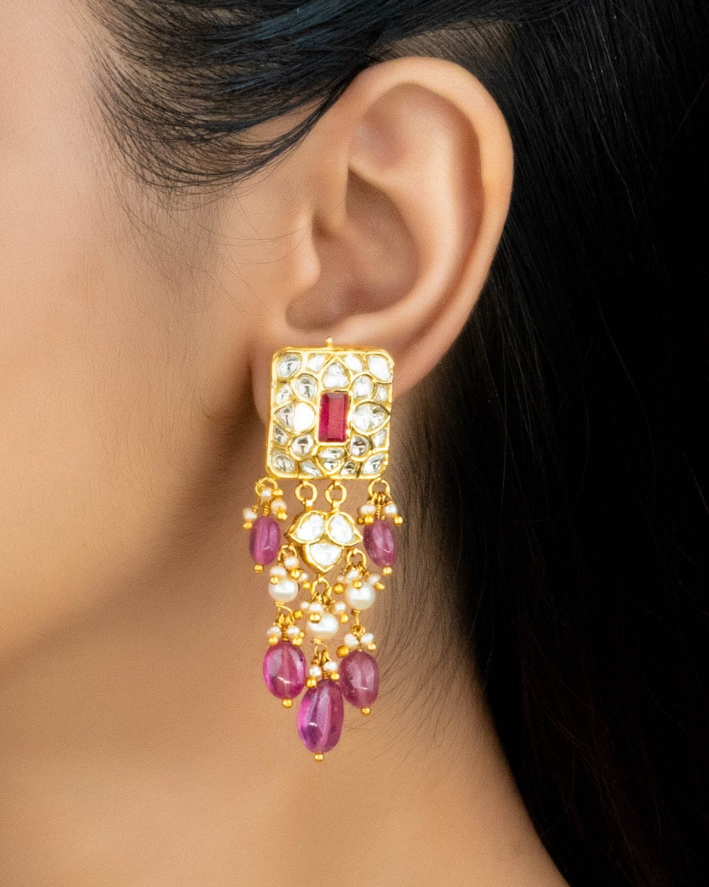 Ziya Necklace And Gia Long Earrings Polki Set