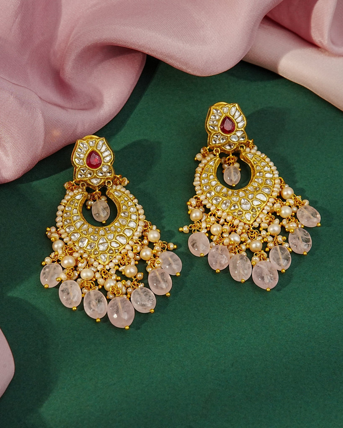 Jane Necklace And Peony Chandbalis Polki Set