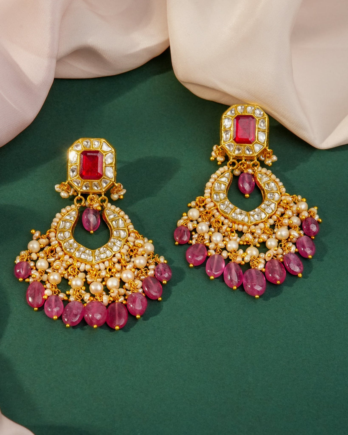 Calista Necklace And Mae Chandbalis Polki Set