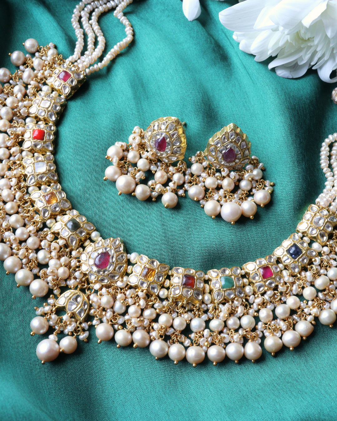 Manvika Necklace And Neeliya Tops Polki Set