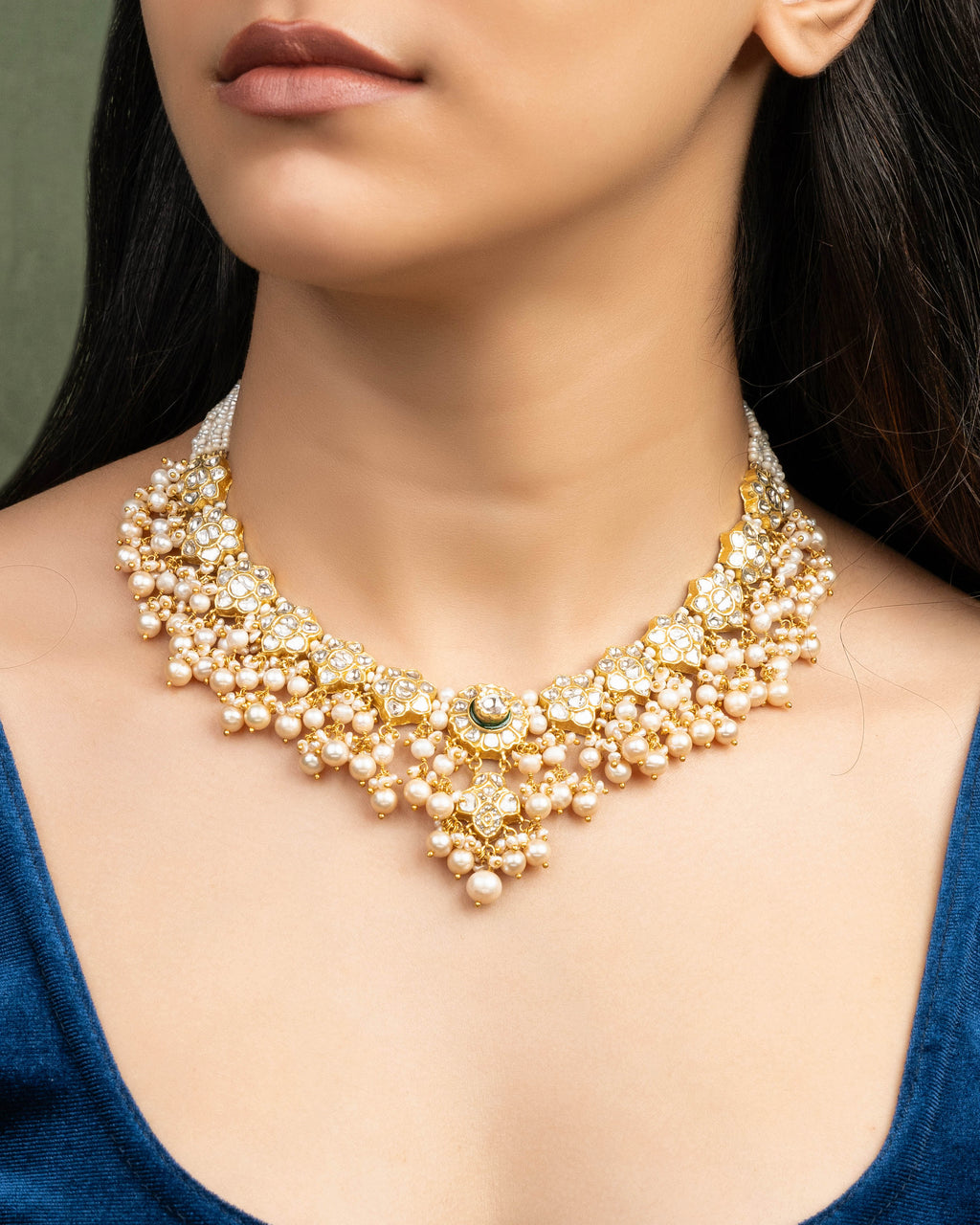 Akia Necklace And Sameen Tops Polki Set