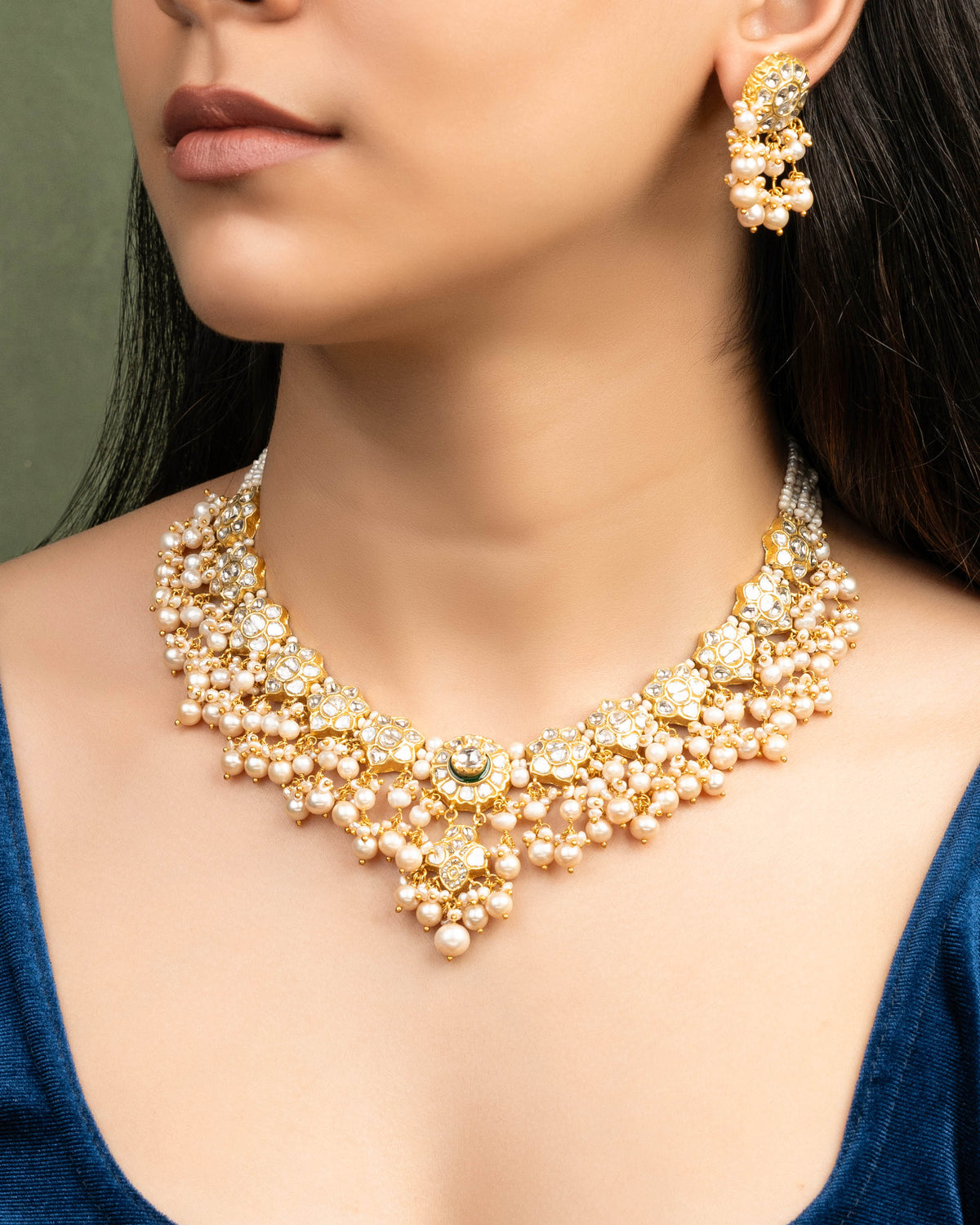 Akia Necklace And Sameen Tops Polki Set