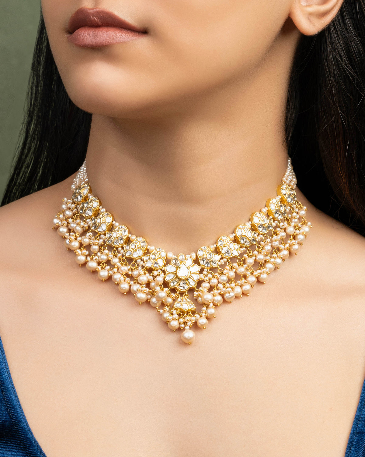 Niyati Necklace And Nitu Long Earrings Polki Set
