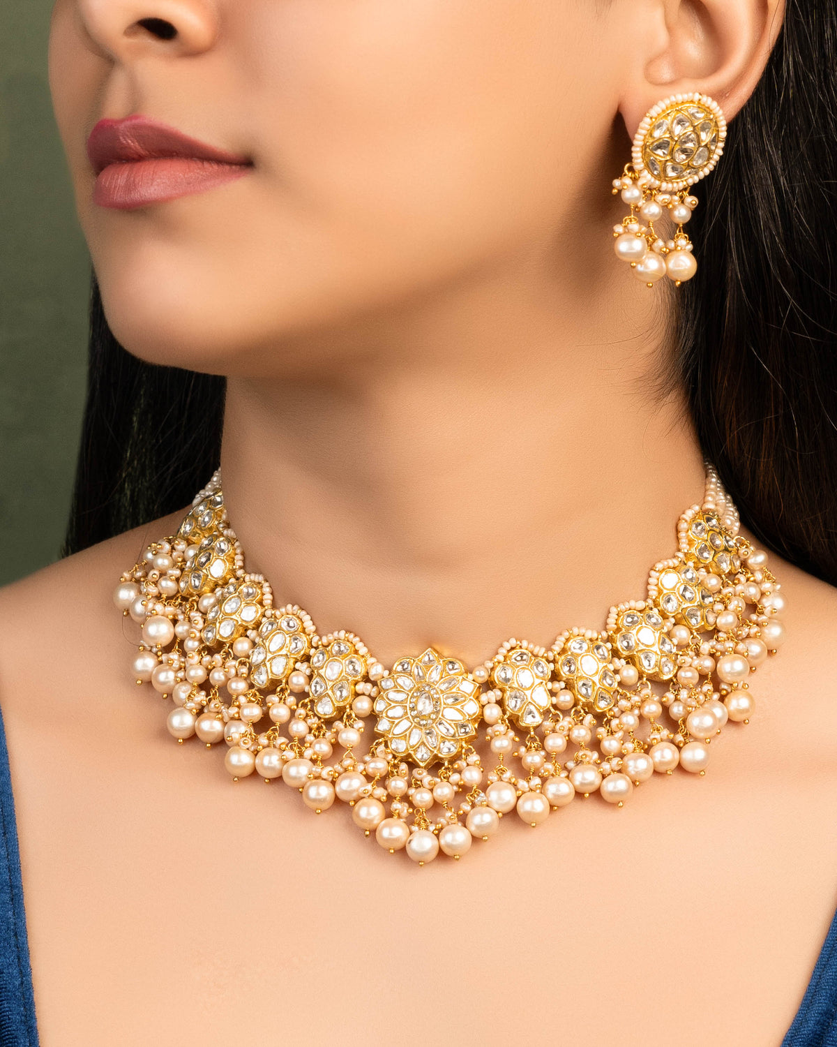 Vinita Necklace And Ruhuliya Tops Polki Set